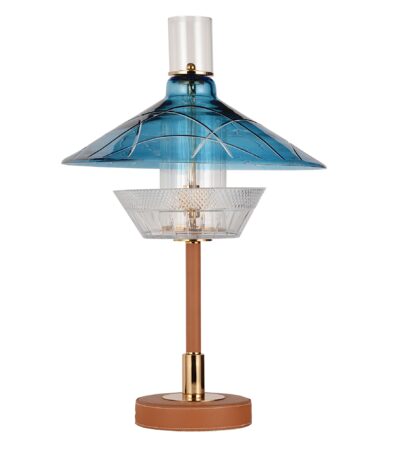tan-blue-and-clear-glass-lamp